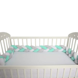 PLIŠ PLETENICA- MINT-SIVA-BELA