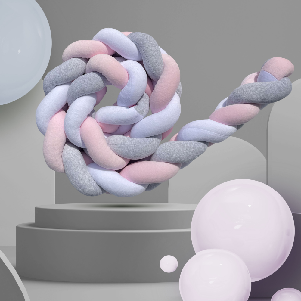 PLIŠ PLETENICA- ROZE-SIVA-BELA