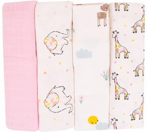 Paket od 4 šarene tetra pelene sa motivima za dečake. Mekane i udobne, 100% pamuk