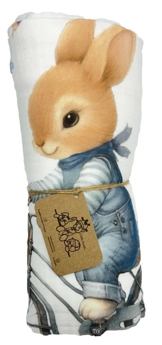 Muslin prekrivač Zeka plavi četvoroslojni 120x120cm