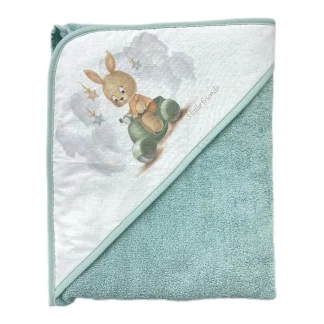 Peškir sa kapuljačom 100x100cm Zeka na motoru mint