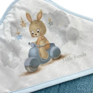 Peškir sa kapuljačom 100x100cm Zeka na motoru plavi