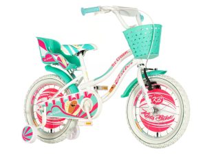 BICIKL KIDS VISITOR ICECREAM 16" 9" V-BRAKE KONTRA 105-125CM BELO TIRKIZ PERLA