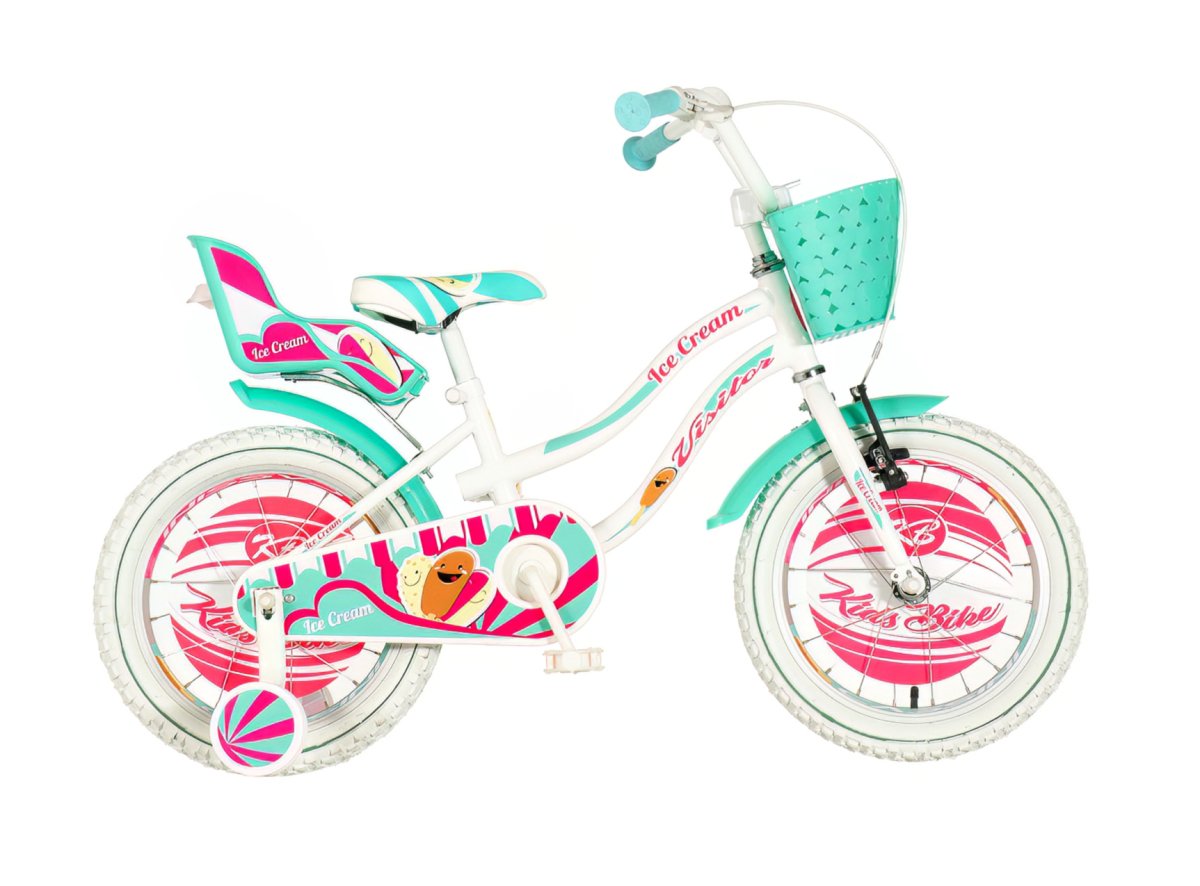 BICIKL KIDS VISITOR ICECREAM 16" 9" V-BRAKE KONTRA 105-125CM BELO TIRKIZ PERLA