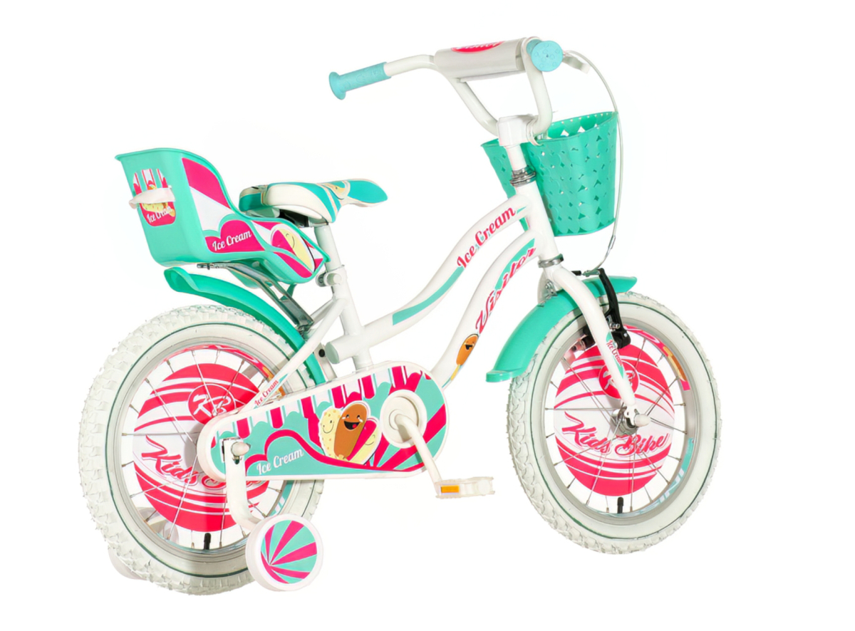 BICIKL KIDS VISITOR ICECREAM 16" 9" V-BRAKE KONTRA 105-125CM BELO TIRKIZ PERLA